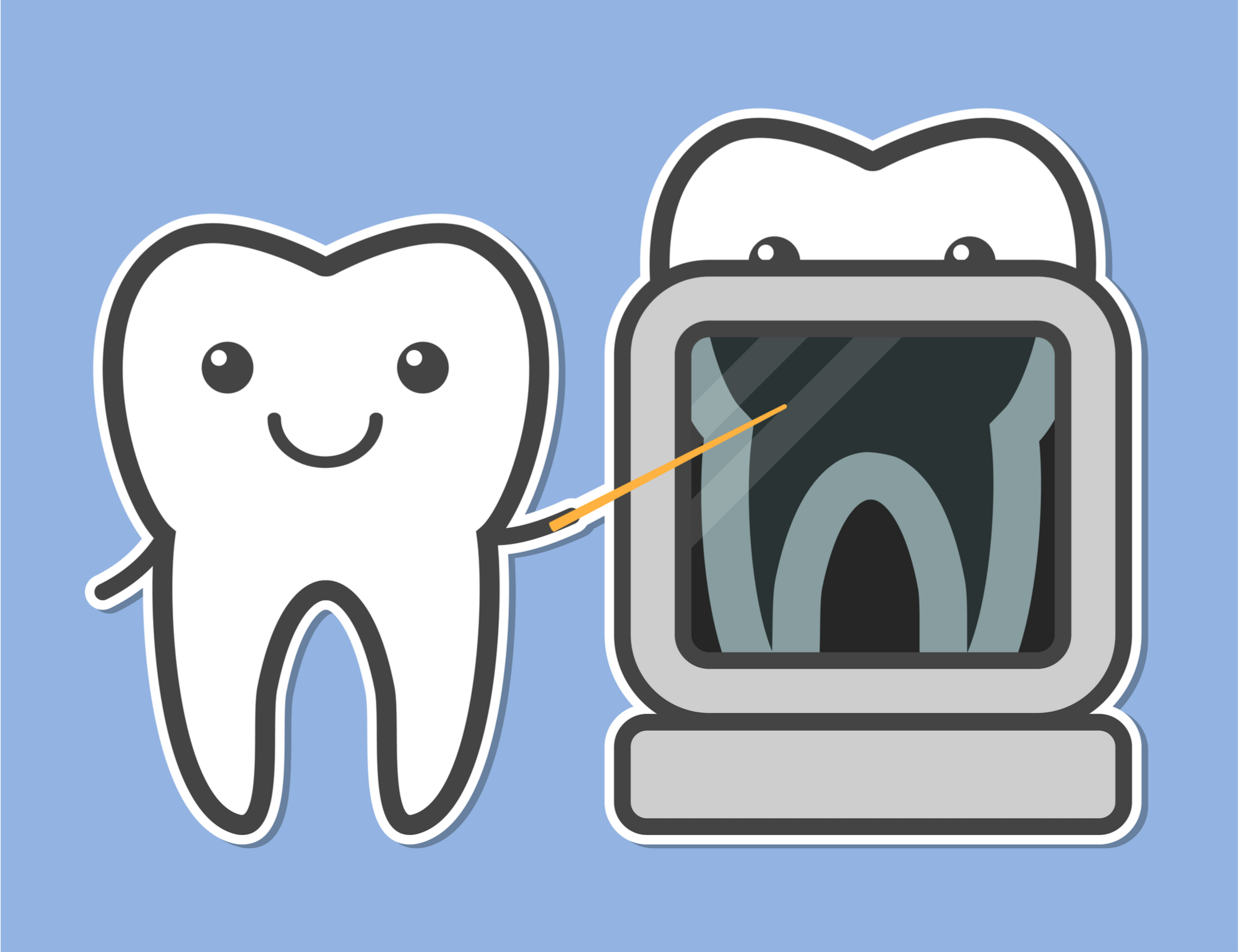 Cartoon Tooth Looking at Tooth X-ray